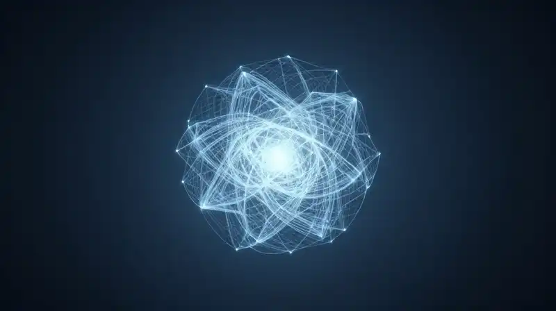 A luminous geometric core glows within a vast, calm void