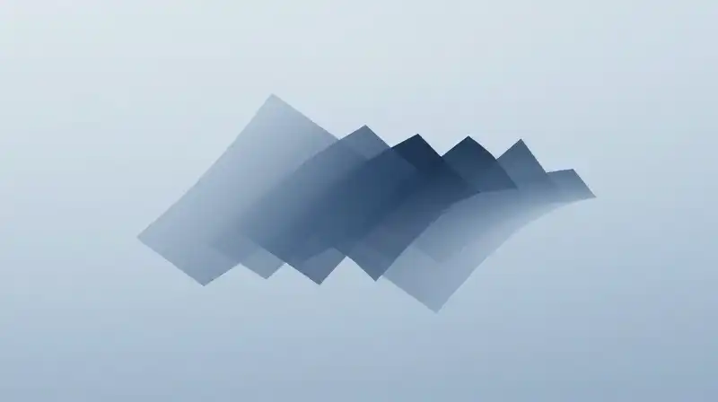 Jagged and smooth geometric shapes overlap against a blue background