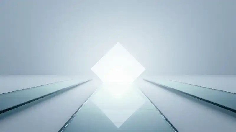 Three glass paths diverge from a glowing geometric core