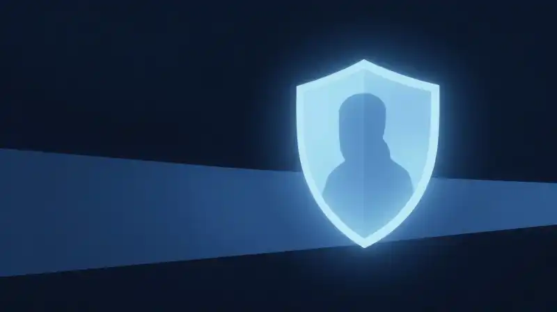 A glowing geometric shield protects a soft silhouette from shadows