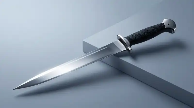 A gleaming silver blade split between radiant and shadowed light