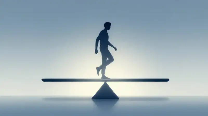 A silhouette steps toward a glowing, ethereal balancing scale