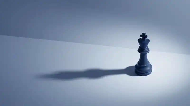 A chess piece casts a long, playful shadow