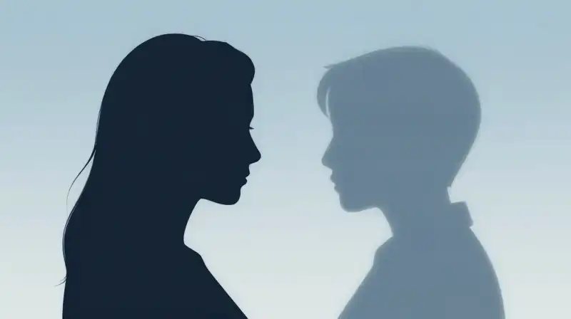 Two intersecting silhouettes stand against a soft blue gradient