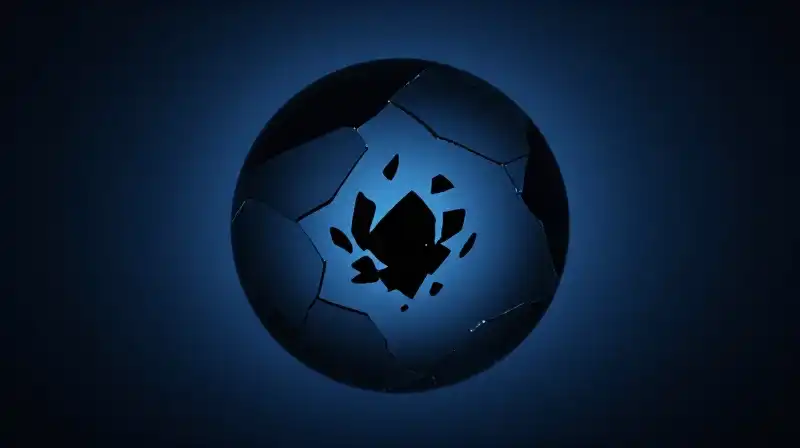 A fractured translucent sphere with dark shards in a void
