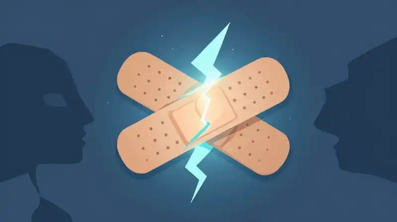 A glowing fracture is patched by a metaphorical band-aid