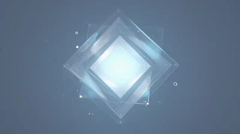 Glowing geometric cores float within layered, translucent glass structures