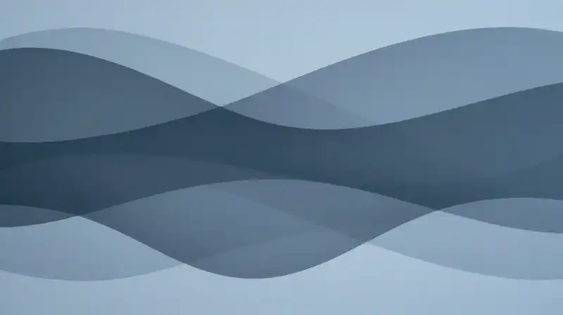 Layered blue silhouettes flow in rhythmic, translucent geometric patterns