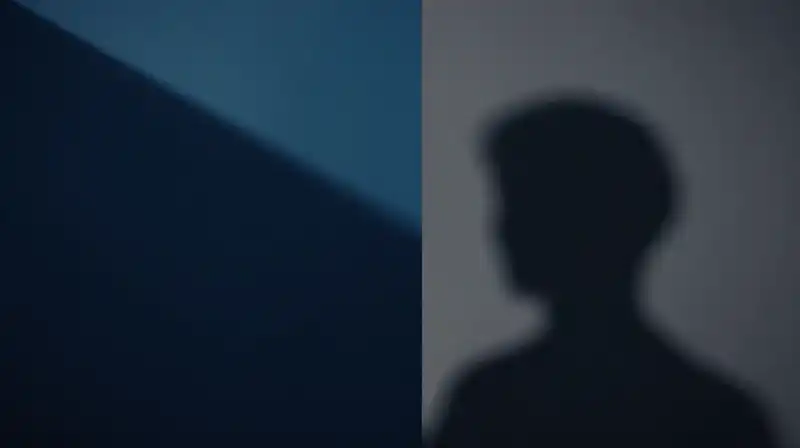 Sharp and soft silhouettes contrast against deep blue shapes