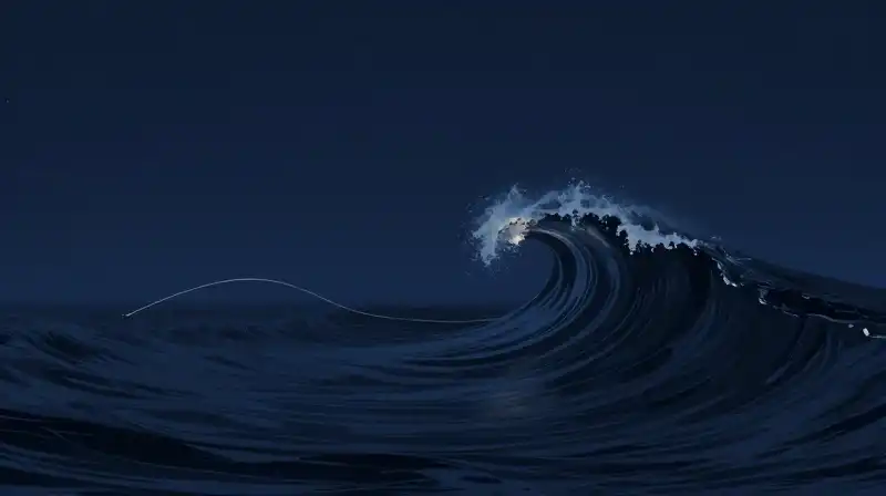 A glowing thread unravels from a calm wave into chaos