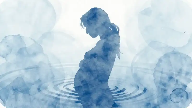 A soft silhouette floats within tranquil, blue watercolor ripples