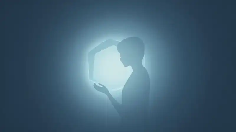 A translucent silhouette rests inside a glowing geometric core