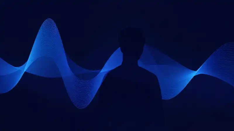 Abstract blue waves flow in a silhouette of musical energy