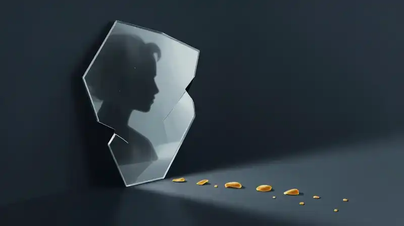A shifting silhouette follows golden breadcrumbs into deep shadows