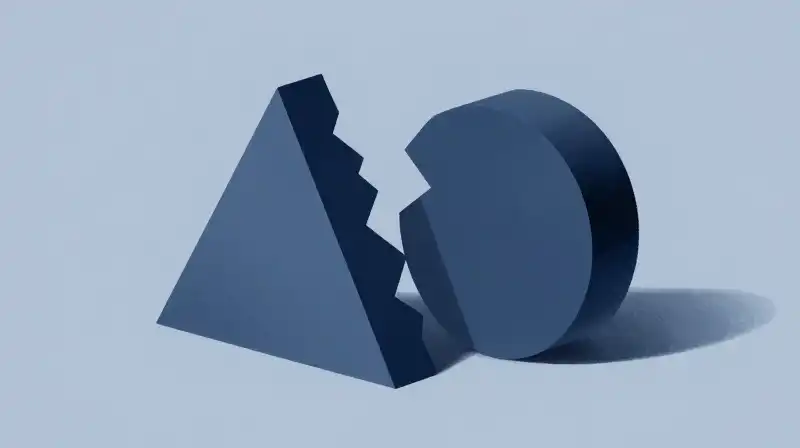 Two interlocking geometric shapes, one smooth and one jagged