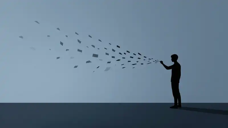 A silhouette draws a line as geometric shapes drift away
