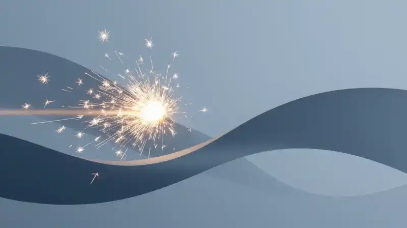 Jagged blue sparks clash with long, flowing geometric waves