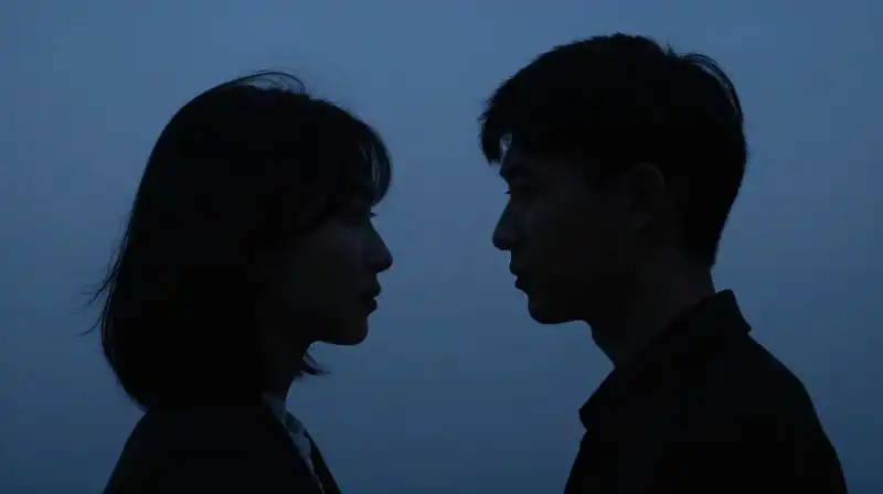 Two contrasting silhouettes split between hollow emptiness and solid coldness