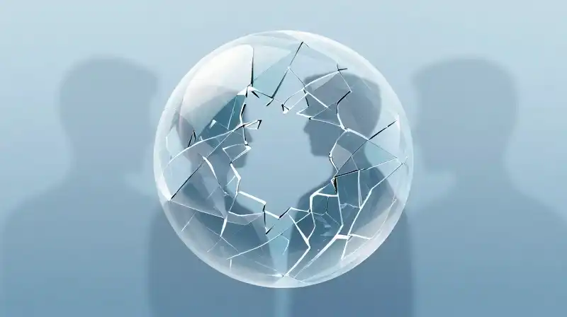 Glass shards reform into a translucent, glowing blue sphere