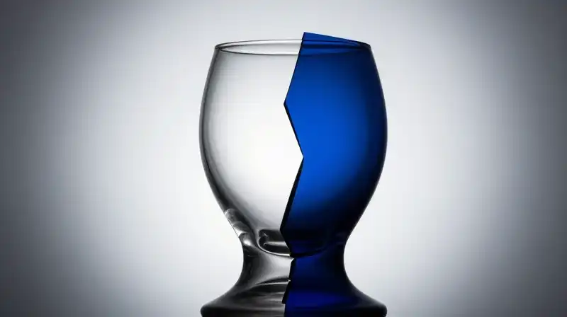 A split glass figure glows with a core of light