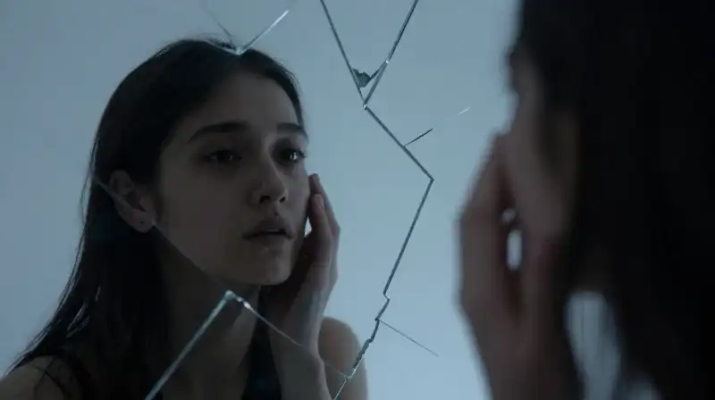 A split silhouette weeps on one side and mirrors another