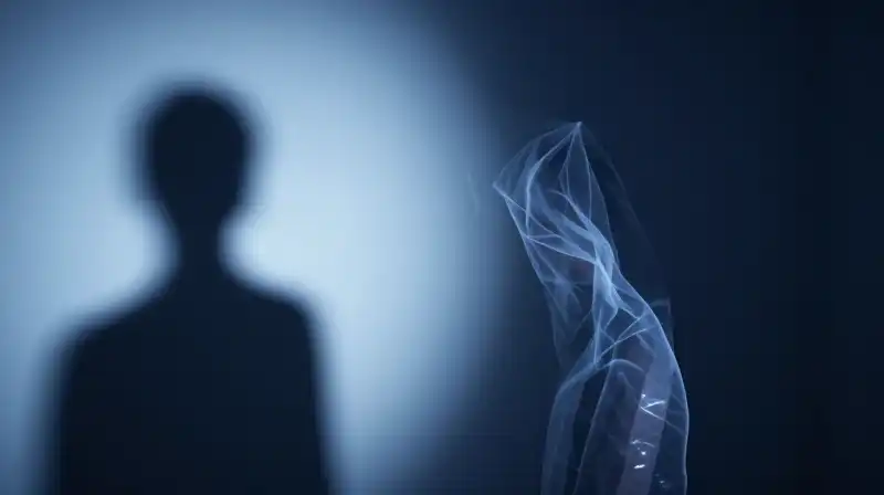 Two contrasting silhouettes stand against a deep blue void