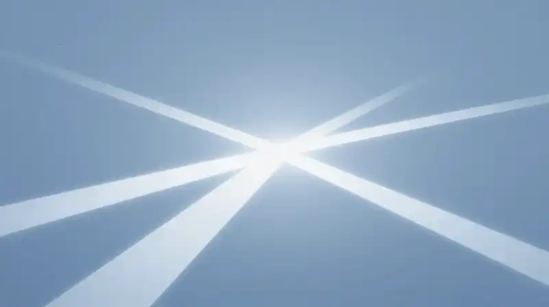 Four glowing geometric paths diverge from a central core