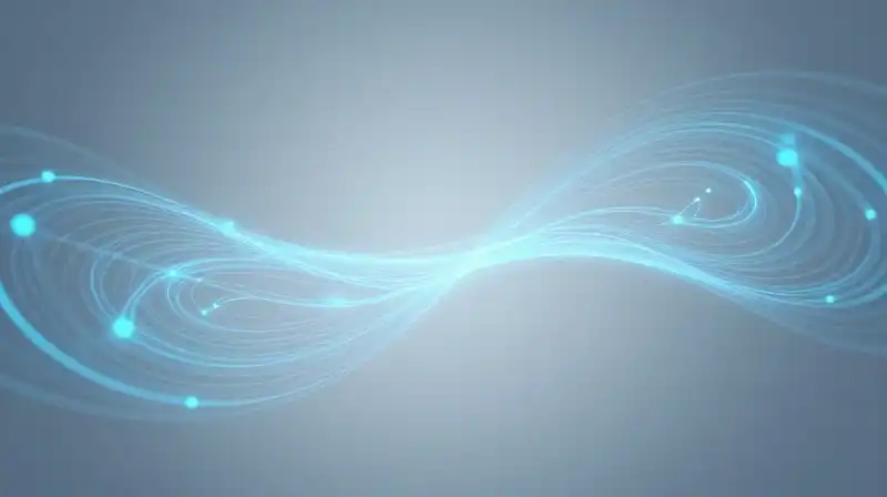 A geometric silhouette splits into diverging paths of glowing blue