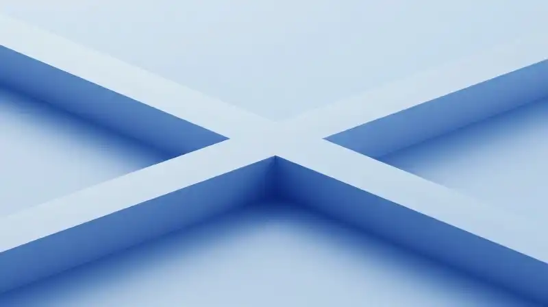 Two interlocking geometric shapes connected by a bridge of light
