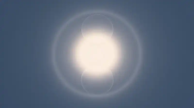 Three translucent glowing spheres swirl within a calm blue mist
