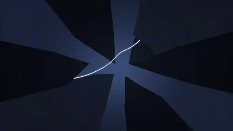 Dark silhouettes fragment as a single glowing thread breaks