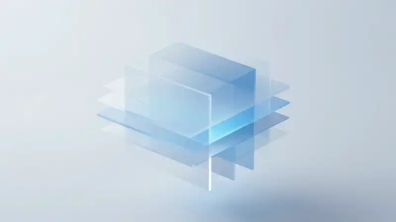Interlocking translucent blue prisms represent layers of human thought