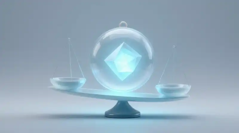 A glowing geometric core rests on translucent blue scales