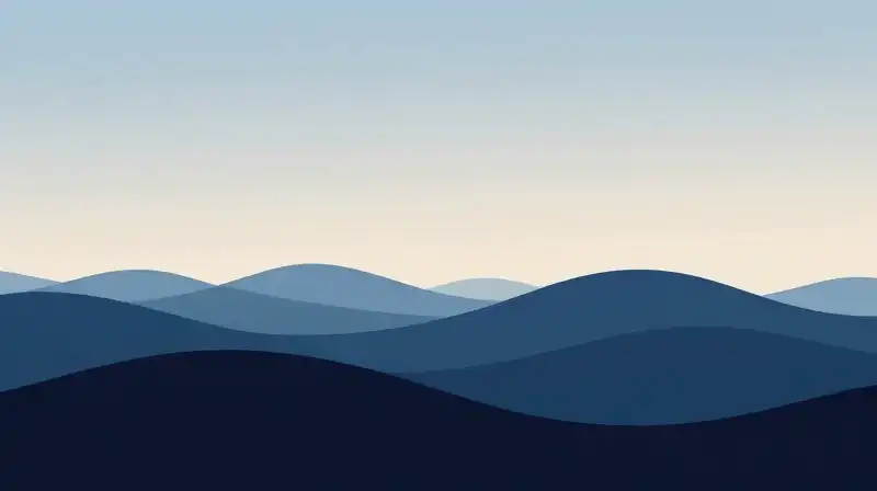 A calm silhouette overlooks rhythmic blue waves and geometric horizons