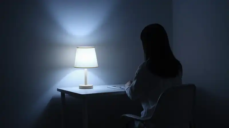 A solitary silhouette sits at a glowing, quiet desk