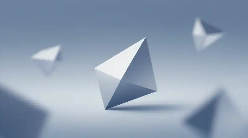 A sharp geometric prism rests amidst drifting, hazy blue shapes