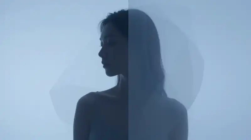A calm figures silhouette split by light and shadow