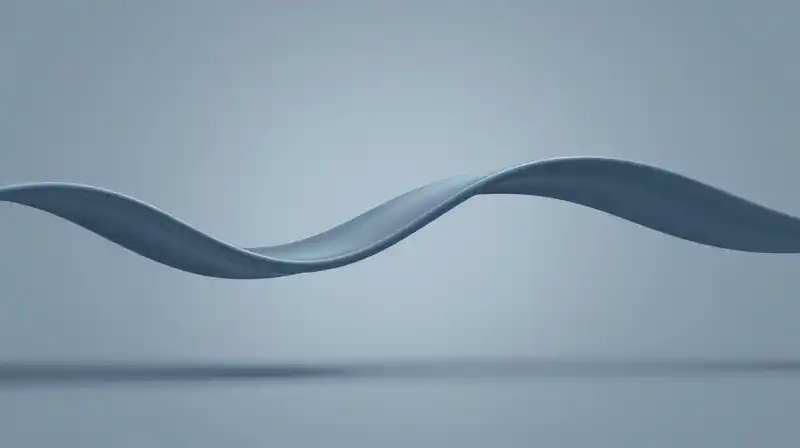 Two flowing ribbons intertwine against a soft geometric background