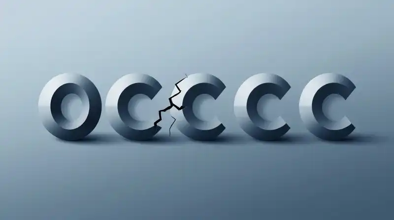 Repeating blue rings are interrupted by a single jagged crack