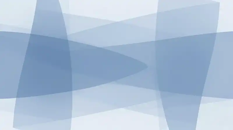 Translucent geometric shapes drift through a calm, blue atmosphere
