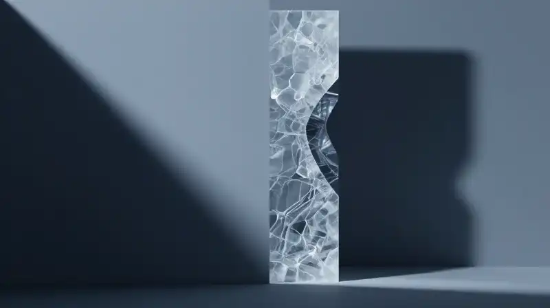 A split silhouette blends soft curves with sharp crystals