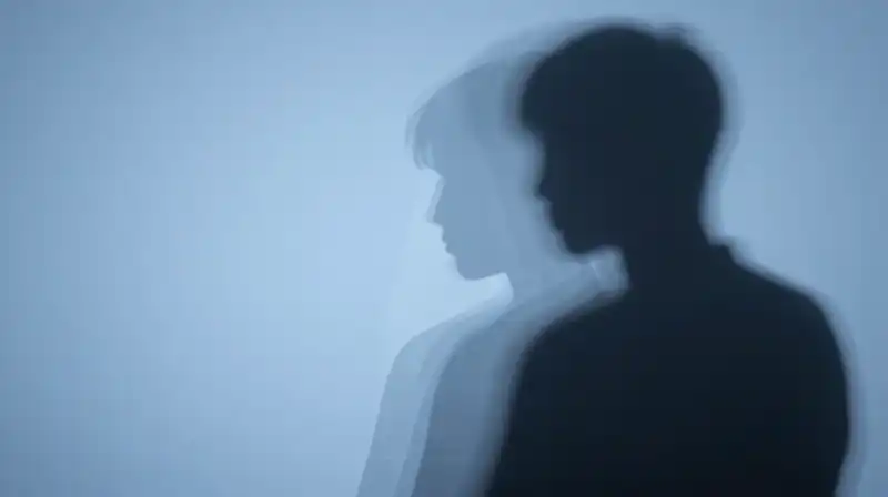 A large shadow looms over a smaller, glowing silhouette
