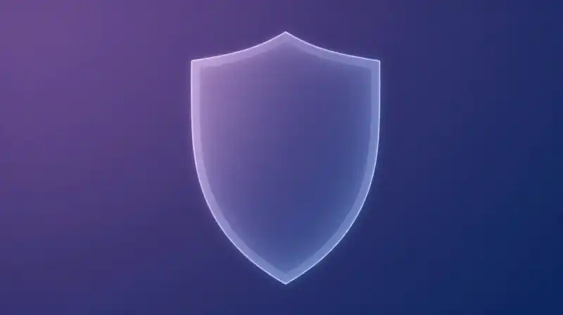 A glowing blue translucent shield floats in a dark void