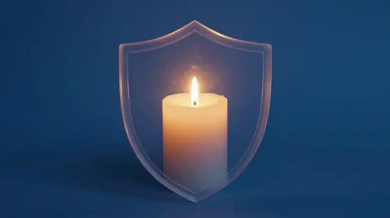 A glowing translucent shield protects a single flickering candle