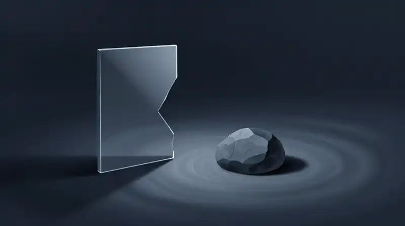 A grey stone sits still amidst swirling blue mist