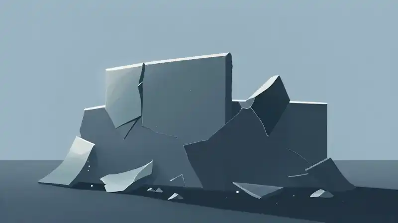A fractured porcelain silhouette stands within a soft blue haze