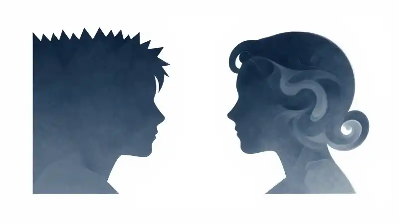 Jagged shards clash with soft, swirling blue fluid silhouettes