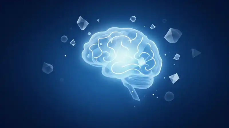 A glowing silhouette of an expanding mind floats in blue