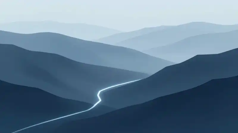 Glowing blue layers split by a luminous, shifting fracture