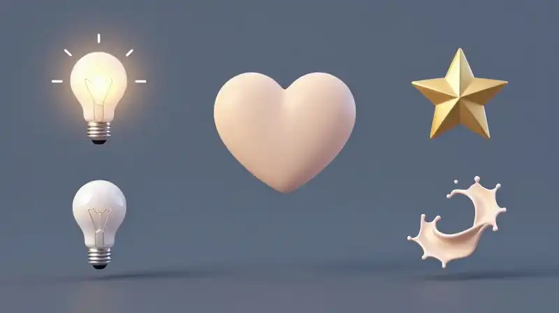 Glowing icons like a heart and star float against blue